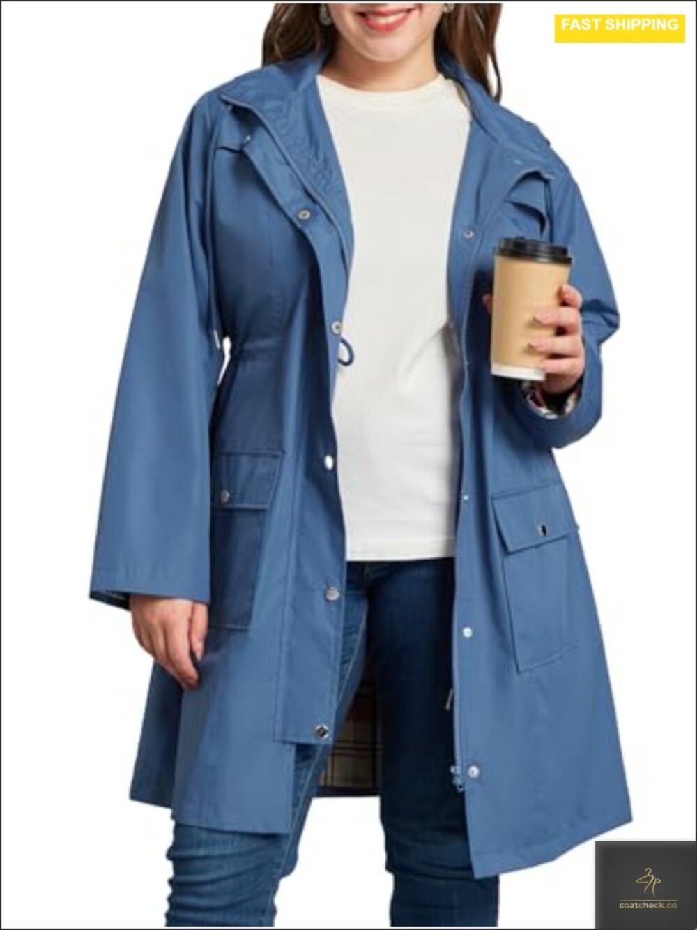 Plus Size Waterproof Rain Jacket with Hooded Trench Coat Outdoor Windbreaker